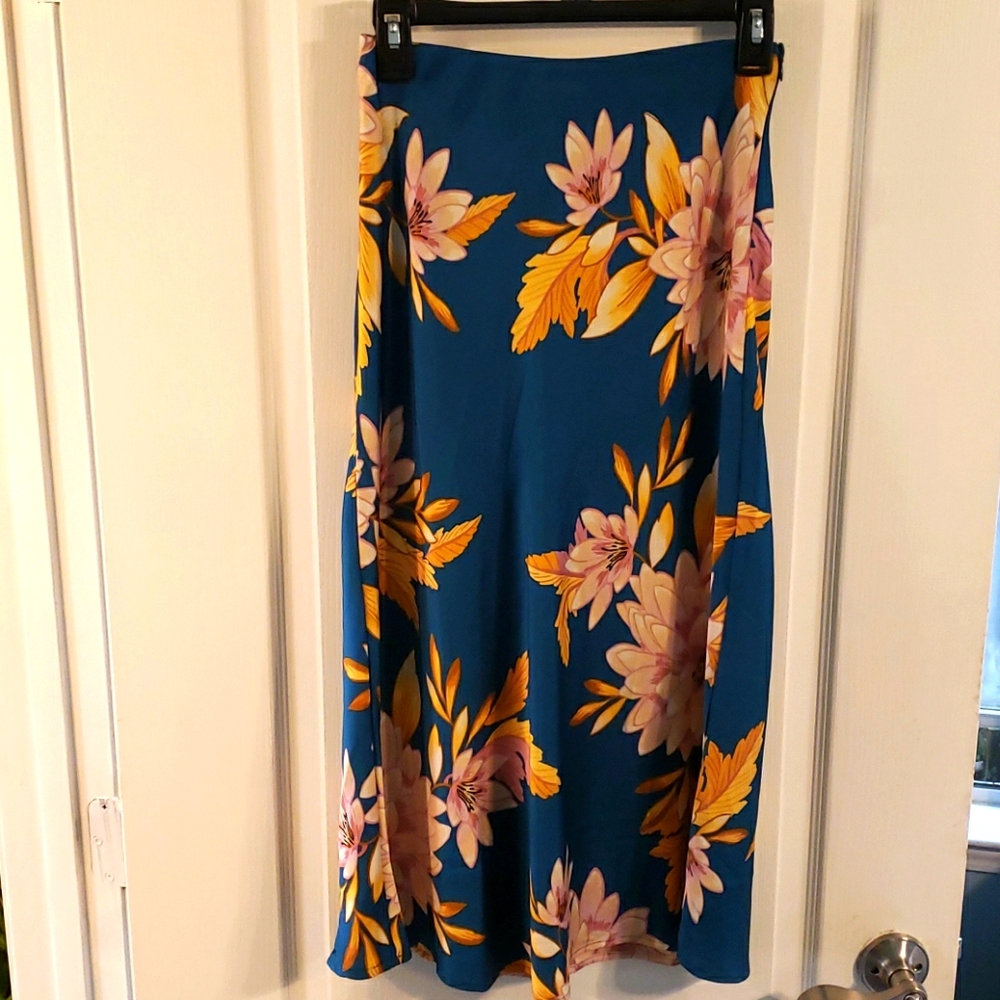 Peacock blue floral skirt